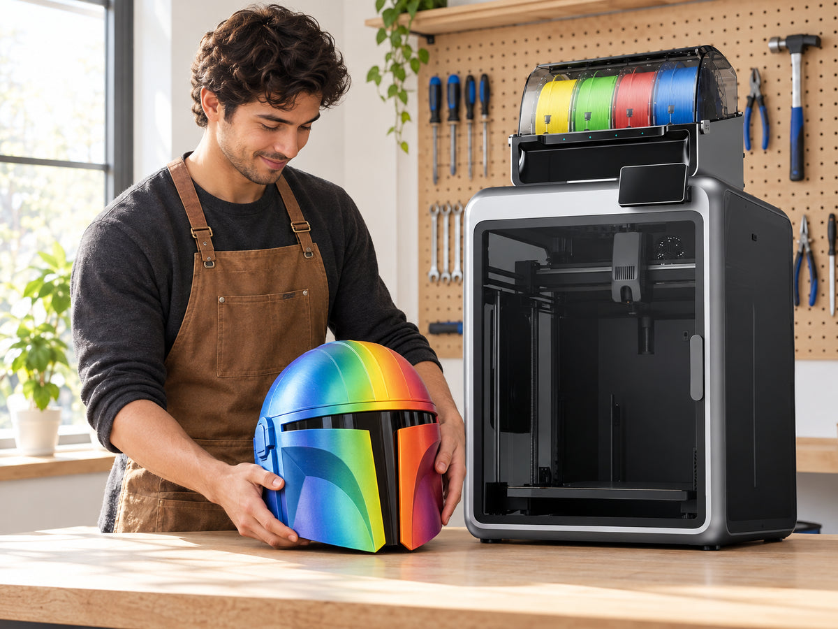 Multicolor 3D Printer Engineered, person setting a complete