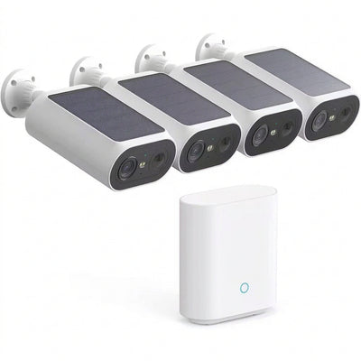 Solar Panel Built-In Smart Security Camera Kit-3Mp and Cross Camera Track with 32GB Storage Home Base, No Monthly Fee