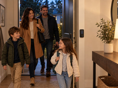 Outdoor 2K+ (Newest Model)-Wireless Smart Security Camera, Evening, warmly lit entryway hallway