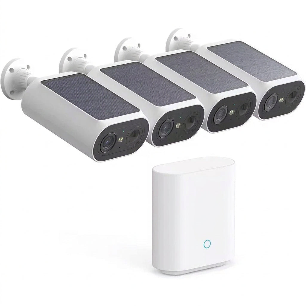Solar Panel Built-In Smart Security Camera Kit-3Mp and Cross Camera Track with 32GB Storage Home Base, No Monthly Fee