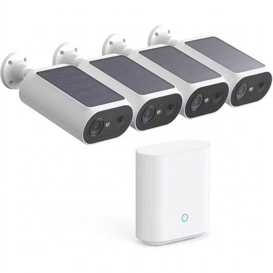 Solar Panel Built-In Smart Security Camera Kit-3Mp and Cross Camera Track with 32GB Storage Home Base, No Monthly Fee