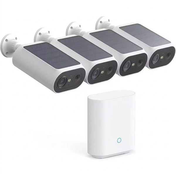 Solar Panel Built-In Smart Security Camera Kit-3Mp and Cross Camera Track with 32GB Storage Home Base, No Monthly Fee
